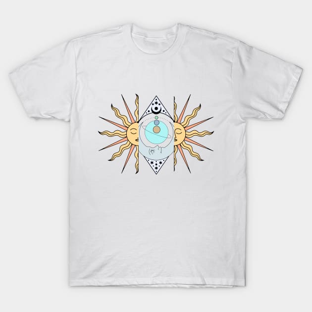 Vintage Solar System Sun and Moon T-Shirt by KohorArt